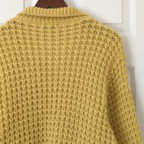 Nathan Road 80's Vintage Chunky Knit Buttoned Collared Cardigan Sweater Yellow M - Picture 11 of 11